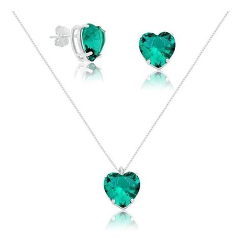 Conjunto De Prata Cora O Zirc Nia Verde Conjunto De Colar