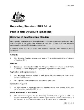 Fillable Online Apra Gov Reporting Standard SRS 001 0 Profile And