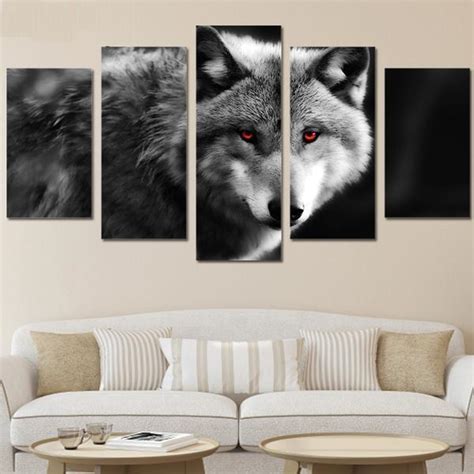 Gray Wolf Wall Art Canvas 5 Pieces – BaviPower