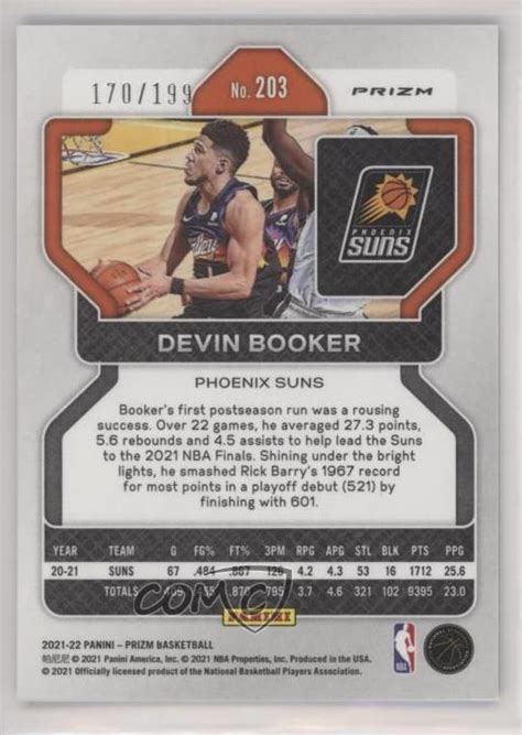 2021 22 Panini Prizm Blue Prizm 203 Devin Booker 199 For Sale