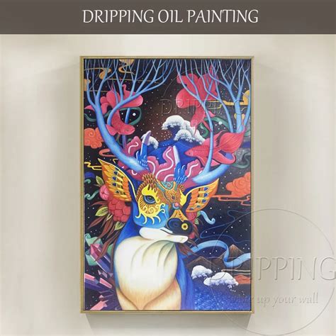 Hand painted High Quality Abstract Deer Oil Painting Colorful Stag Oil ...