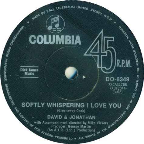 David And Jonathan Softly Whispering I Love You 1968 Vinyl Discogs