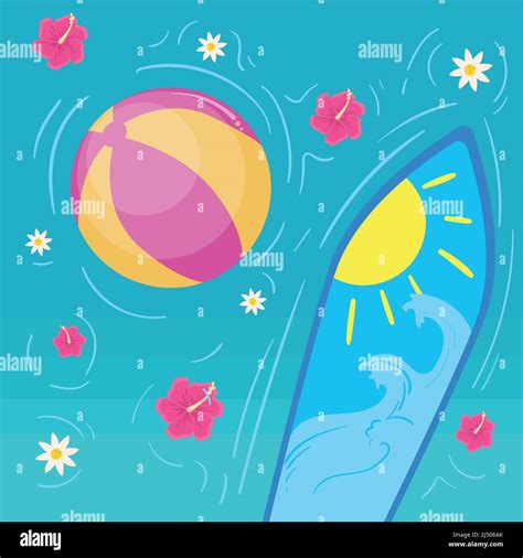 Beach Icons And Flowers Stock Vector Image And Art Alamy