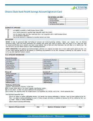 Fillable Online Citizens State Bank Health Savings Account Signature