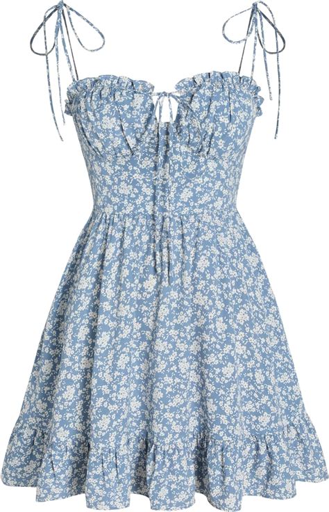 Cider Santorini Beach Vacation Ditsy Floral Tie Shoulder Mini Dress At