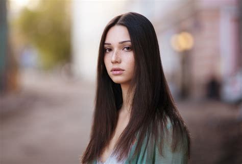 Women Maxim Maximov Long Hair Freckles Mariya Volokh Face Portrait