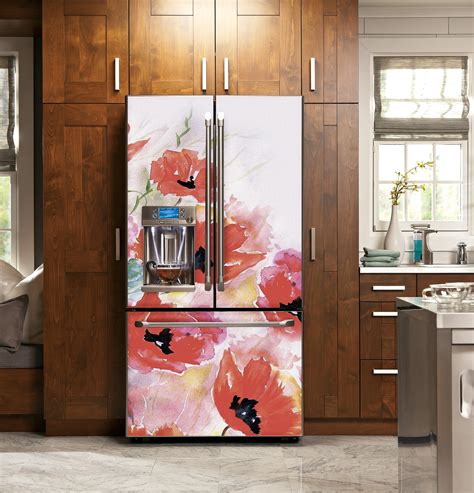 Fridge Decal Flowers Fridge Wraps Red Fridge Decals Fridge Etsy