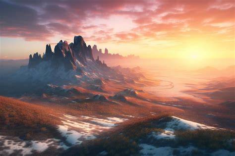 Premium Photo Fantasy Alien Planet Mountain And Sunset