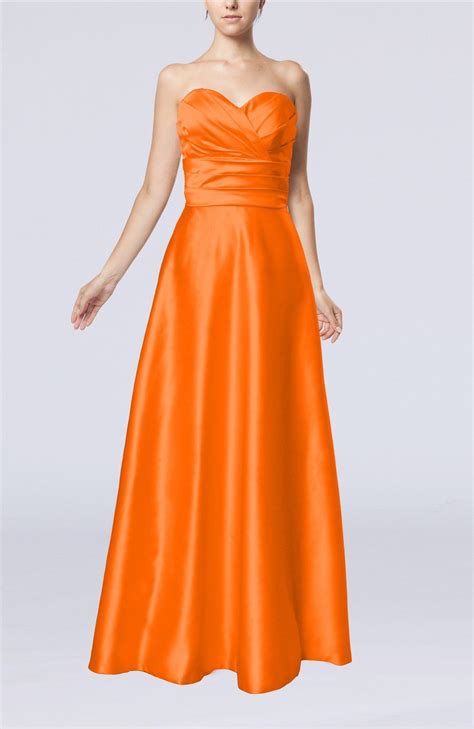 Orange Evening Dress Simple A Line Sweetheart Elastic Woven Satin