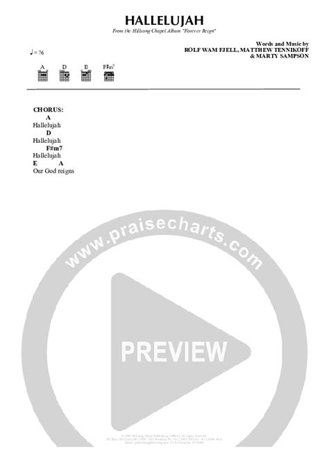 Hallelujah Chords Pdf Hillsong Worship Praisecharts