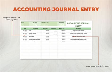 Accounting Journal Entry Template in Excel, Google Sheets - Download ...