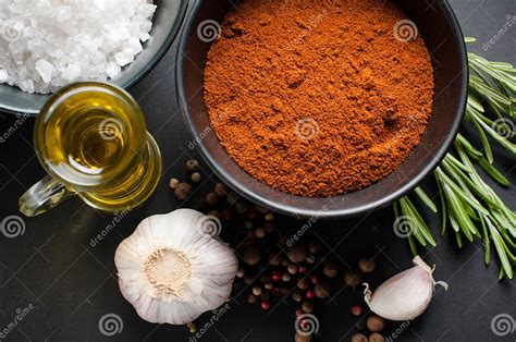 Spices Rosemary Allspice Garlic Oil And Salt Stock Image Image Of