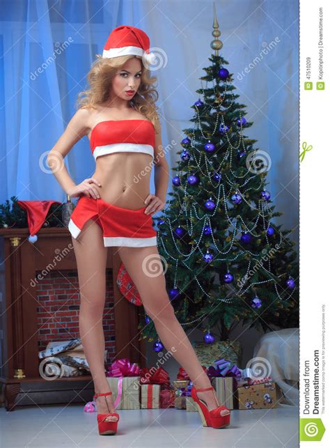 Brunette Wearing Christmas Lingerie Stock Image Image Of Face Human