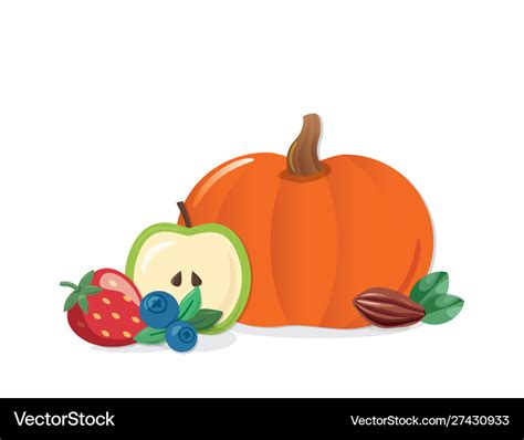 Autumn harvest cartoon icon pumpkin fruits Vector Image