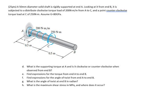 Solved 25pts A 50mm Diameter Solid Shaft Is Rigidly Su