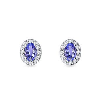 Puces D Oreilles Aur Ole En Or Blanc Avec Tanzanite Ovale Et Diamants