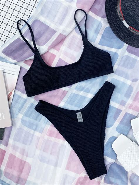 Color Sexy Padded Wrinkled Crinkled Bikini Women Swimwear Female Swimsuit Two Pieces Bikini