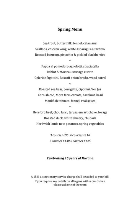 Menu 2024 - Murano in London | TheFork