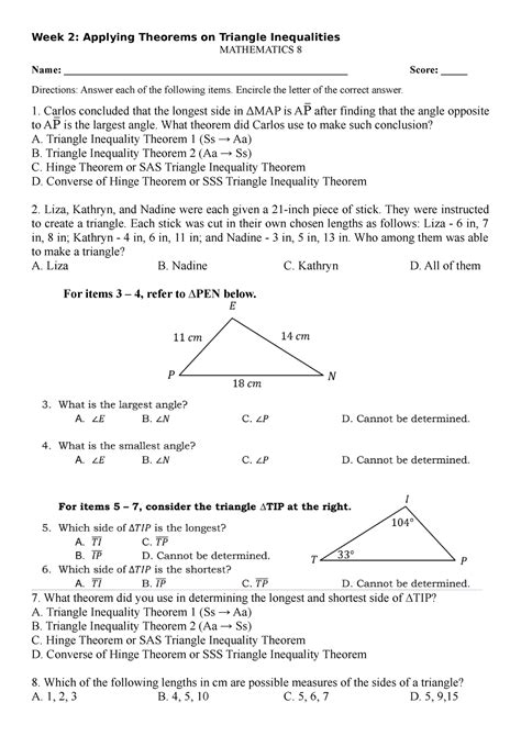 Pretest 2 It Will Help Other Week 2 Applying Theorems On Triangle