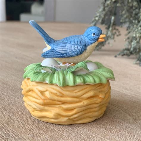 Vintage Lefton China Robin Blue Bird Trinket Box Hand Painted 3H Etsy