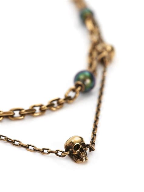 Alexander Mcqueen Skull And Pearl Charm Layered Necklace Farfetch