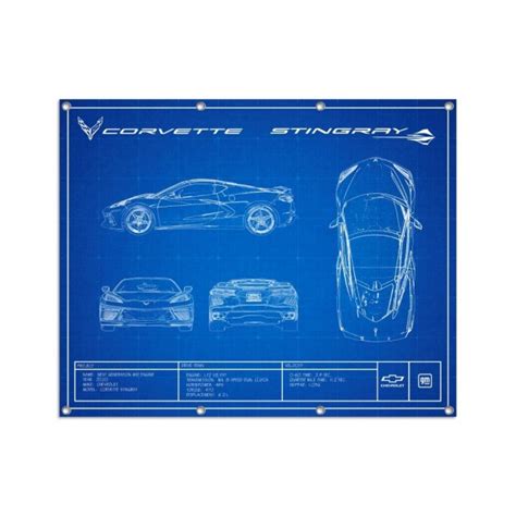 Corvette C8 Blueprint | Metal Print