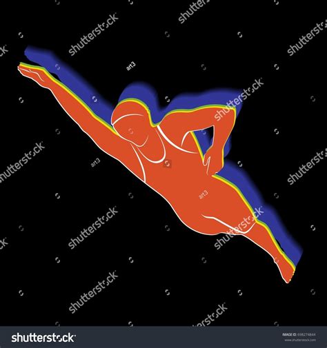 Illustration Swimmer Color Drawing Black Background Stock Vector ...