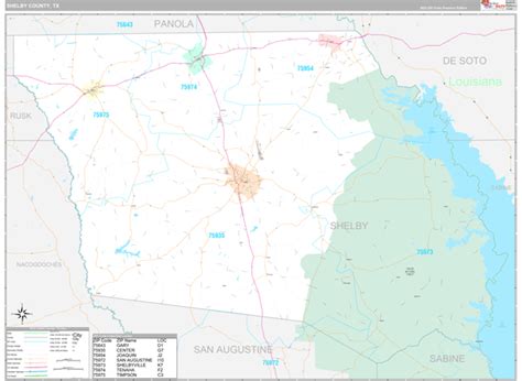 shelby county tx wall map premium style  marketmaps mapsales