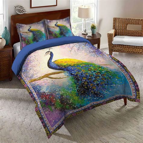 Peacock Blue Unique King Size Bedding Set Funny Peacock Bedding Set