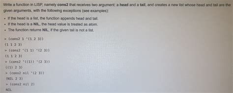 Solved Write A Function In Lisp Namely Cons That Receives Chegg