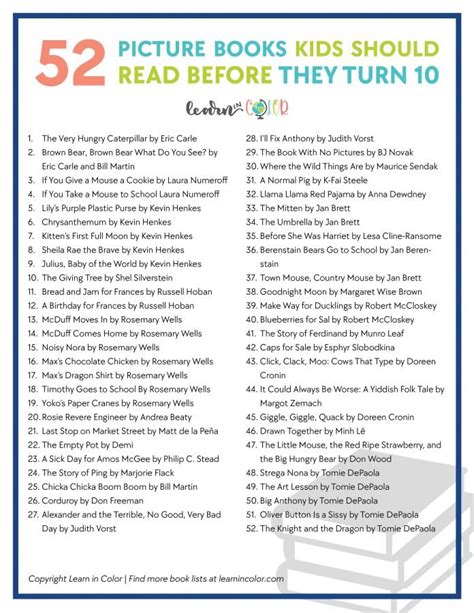 52 Picture Books Kids Should Read Before They Turn 10 Learn In Color