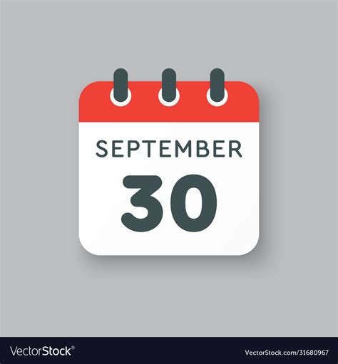 Calendar Icon Day 30 September Template Date Days Vector Image