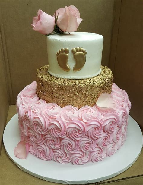 Calumet Bakery Three Tier Baby Feet Gold Rosettes Baby Shower Cakes