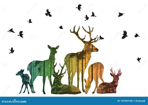 Herd Of Deer Silhouette Cartoon Vector | CartoonDealer.com #132321239