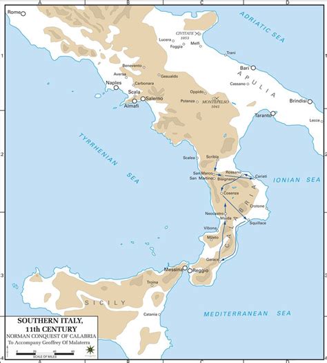 Map Of Southern Italy In The 11th Century Normans In Calabria