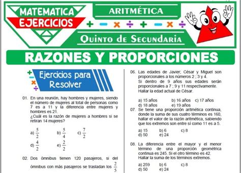 Ejercicios De Razones Y Proporciones Para Quinto De Secundaria