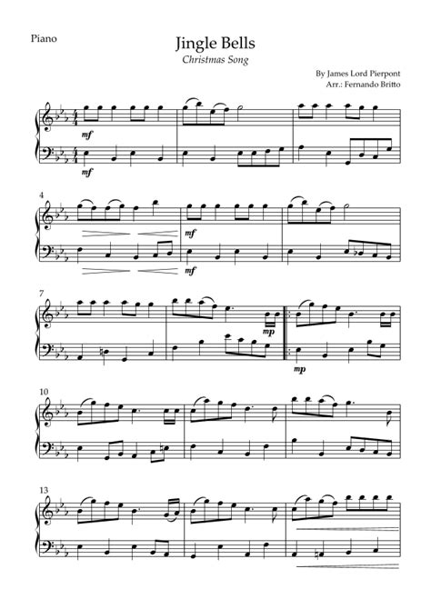 Jingle Bells Christmas Song For Piano Solo Arr Fabio Britto By