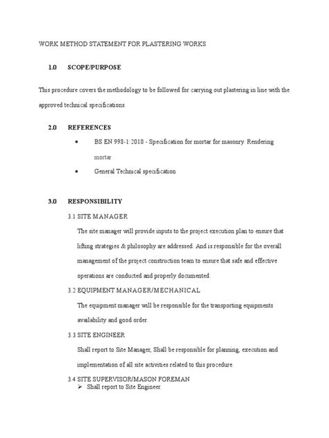 Work Method Statement For Plastering Pdf Masonry Plaster