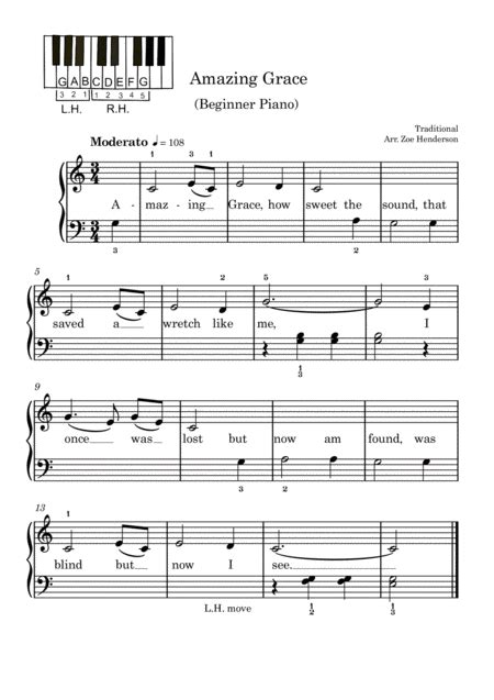 Amazing Grace Traditional Beginner Piano Arr Zoe Henderson By Traditional Sheet Music For