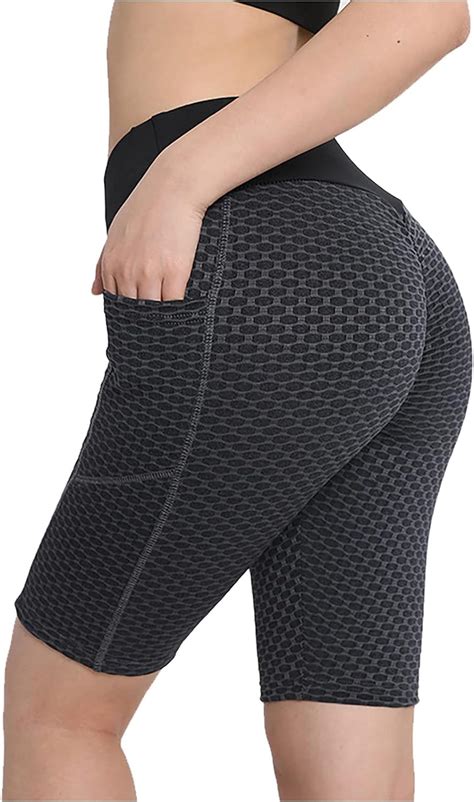 Aocrd Women S Shorts Ladies High Waist Honeycomb Ruched Booty Shorts Gym Running Cycling Shorts