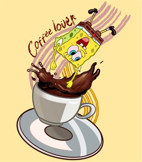 "Spongebob coffee lover " Sticker for Sale by -Projectmoon- | Coffee ...