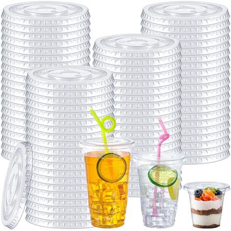 Count Mm Clear Pet Plastic Flat Lids With Straw Slot Fits