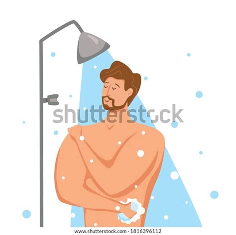 Man Taking Shower Bathroom Vector Illustration Stock Vector Royalty