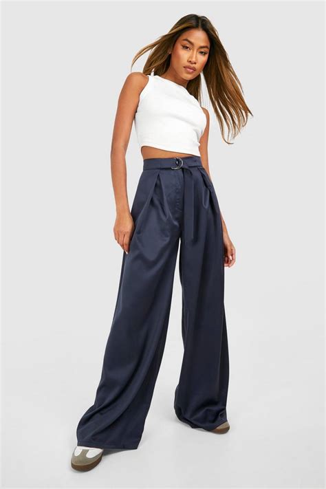 Satin Belted Wide Leg Pants Boohoo Usa