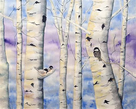 Chickadees And Birches Painting By Connie Mclaren Fine Art America