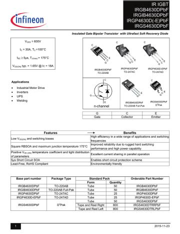 Infineon Irgb D Igbt Discrete Data Sheet Manualzz