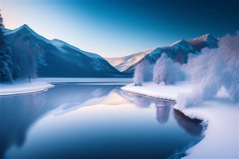 Free Photo | A snowy mountain lake in winter with a blue sky and snow ...