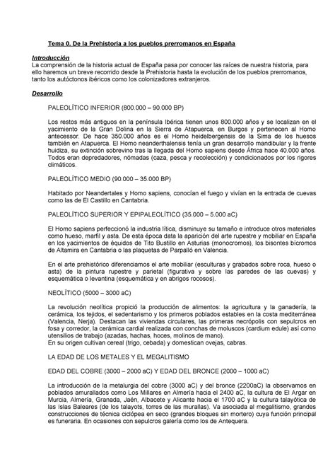 De La Prehistoria A Los Pueblos Prerromanos En Espa A Tema De La