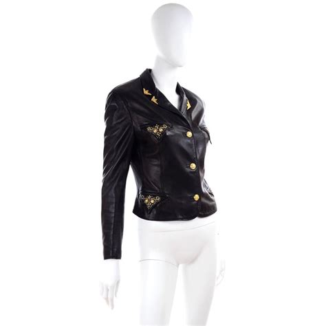 Gianni Versace Vintage Black Lambskin Leather Moto Jacket W Medusa