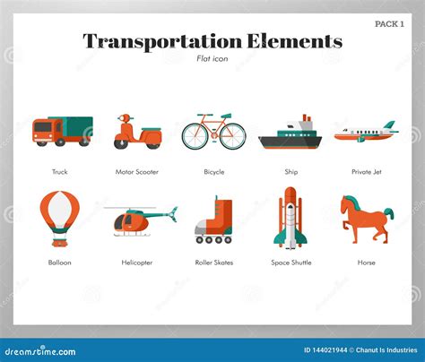 Transportation Elements Flat Pack Stock Vector Illustration Of